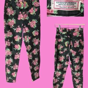 GUESS Kids Black Jeans with Pink Floral Pattern